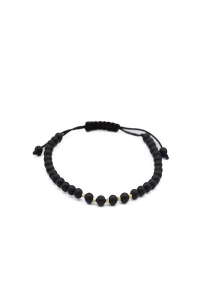 OEM Bracelet with 5 gold balls and semi-precious stones - Matte Onyx Unisex, Adjustable