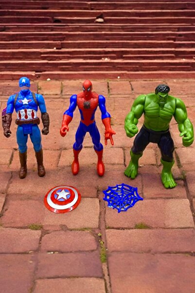 Furkan Toys Süper Kahramanlar Işıklı 3 Lü Figür Oyuncak Kaptan Amarika Örümcek Adam Hulk 20Cm
