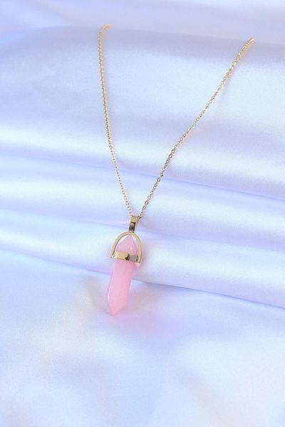 Clariss 316L Steel Gold Color Crystal Pink Stone Model Women's Necklace