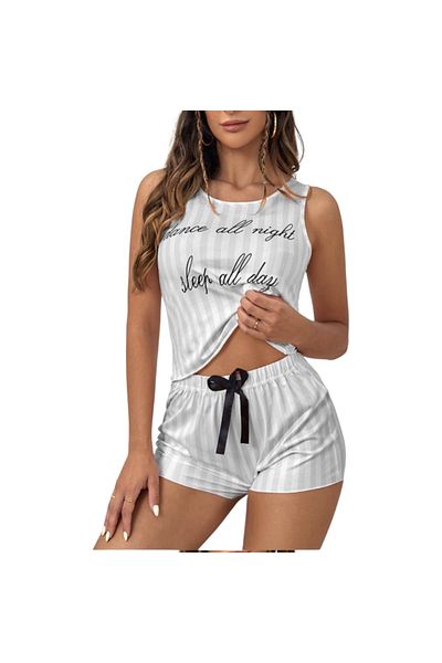Star Fashion Women's summer pajamas, 2 pieces, satin/shiny look