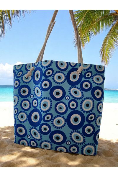 Land of Souvenir Durable Fabric Large Beach Bag with Evil Eye