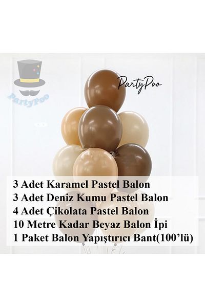 PartyPoo 3 Caramel 3 Sea Sand 4 Chocolate Pastel Balloon Set – Birthday, Party and Decoration Ornaments