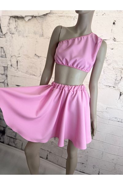 NA ADDESIGN Pink Skirt Crop Suit, Pink Flared Skirt Suit