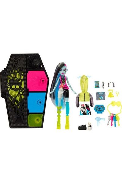 MONSTER HIGH Monster High Neon Frights Skulltimate Secrets Doll, Frankie Stein with 19 Surprises