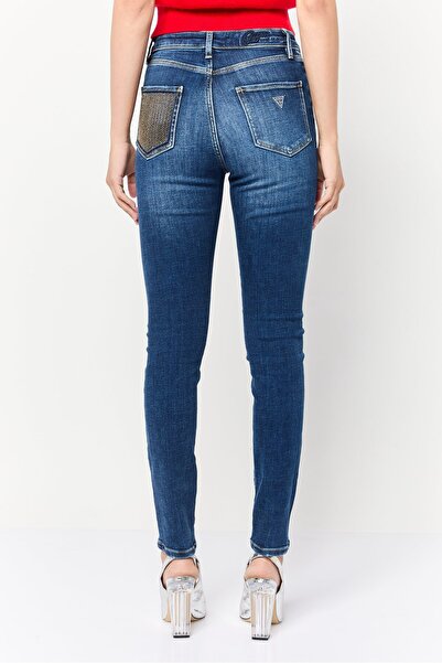 Guess Women Skinny Fit Washed Stretchable Denim Jeans, Blue