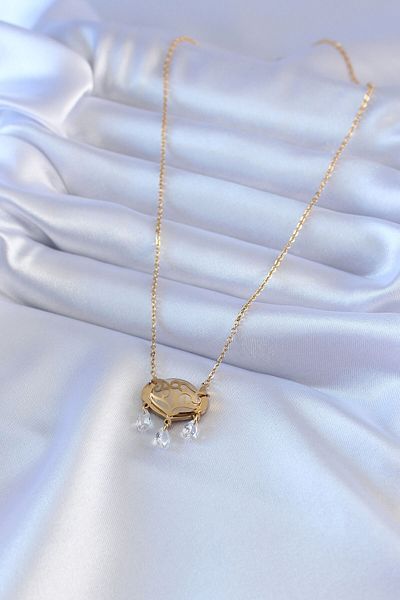 Clariss 316L Steel Gold Color Lotus Model Zircon Stone Women's Necklace