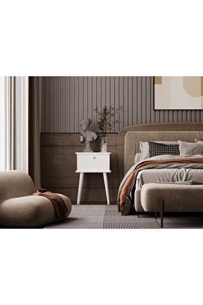 melura home LUNARİS KOMODİN BEYAZ %100 MDF OVAL KENAR LAKE BOYALI AHŞAP AYAK