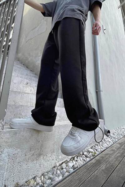 BSBSPOR Winter Fleece-Lined Elastic Loose Fit Baggy Style Sweatpants Black Gray Smoked