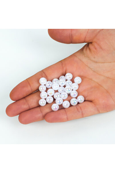 yfhobi 25 gram - 8 mm Beyaz Janjanlı Yuvarlak Desen Plastik Boncuk ( 25 gram-...