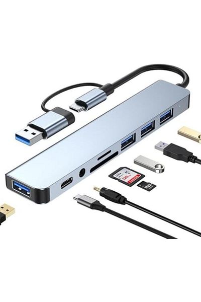 Generic USB Splitter 8-in-1, USB C Hub, USB Extender with 4 USB Port 1 USBC Jack TF/SD Card Reader