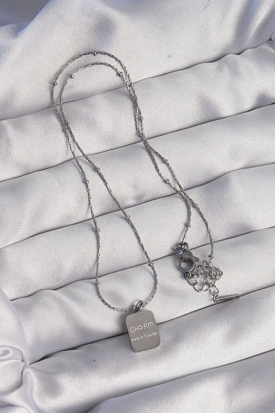 Clariss 316L Steel Silver Color Square Charm Model Necklace