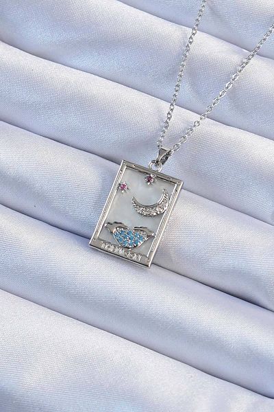 Clariss 316L Steel Chain Silver Color Zircon Cubic Zirconia Moon Figure Tarot Necklace - Tj-Bko9252