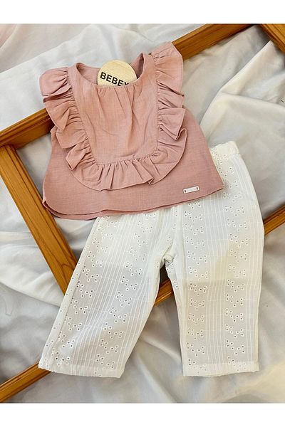 BEBEXY BUTİK Ruffle Front Bottom Top Set Pink