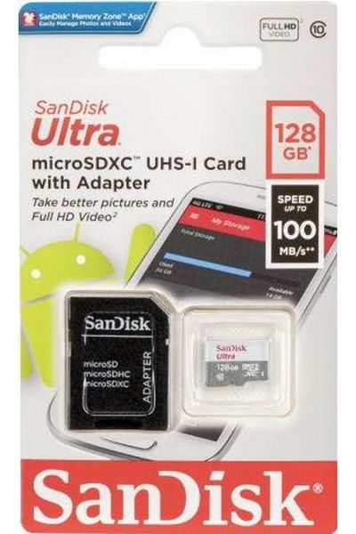 SanDisk Card de memorie SanDisk Ultra microSDXC SDSQUNR-128G-GN3MA, 128GB, UHS-I, Clasa10 + Adaptor SD
