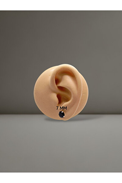 Kjewelry 925 Ayar Gümüş ( 7mm ) Zirkon Tektaş Renkli Yuvarlak Küpe ( 1 Çift )