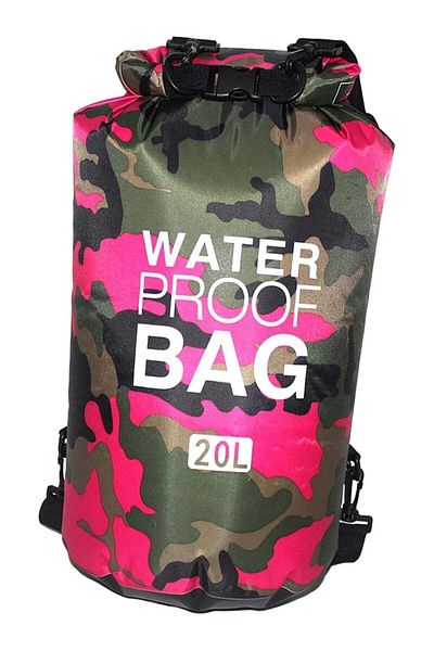 huitich 20L Camouflage Rose Red Double-Strap Waterproof Outdoor Sport PVC Bag