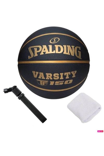 SPALDING Μπάλα μπάσκετ Varsity Black Gold TF-150 Μέγεθος: 5+ Αντλία + Πετσέτα βραχιόλι