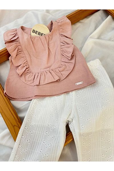BEBEXY BUTİK Ruffle Front Bottom Top Set Pink