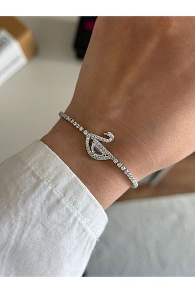 RoseandRoses Swan Detail Stone Bracelet Silver