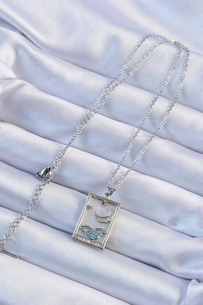 Clariss 316L Steel Chain Silver Color Zircon Cubic Zirconia Moon Figure Tarot Necklace - Tj-Bko9252