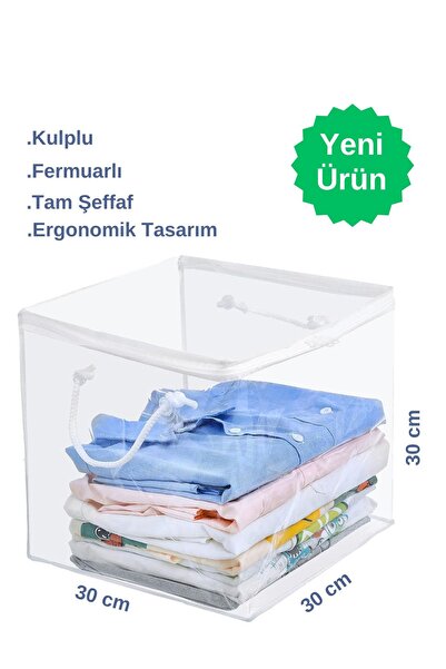 Mikasso PVC Küp Çanta Oyuncak Giysi Saklama Kutusu Şeffaf Düzenleyici Hurç Or...