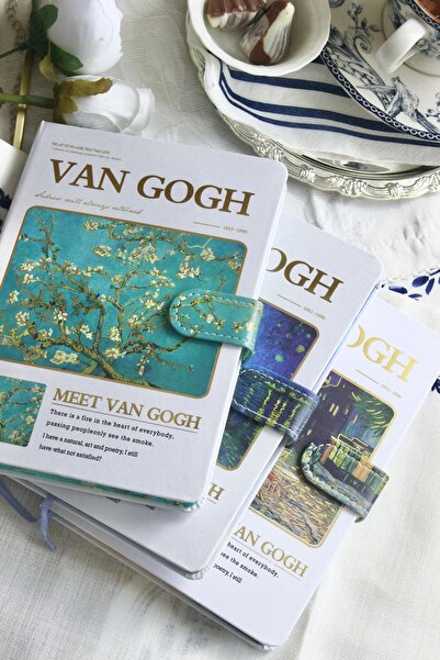 Nova Crafts غلاف صلب أبيض دفتر فان جوخ دفتر ملاحظات من خشب اللوز دفتر فان جوخ بغطاء صلب دفتر ملاحظات مغناطيسي