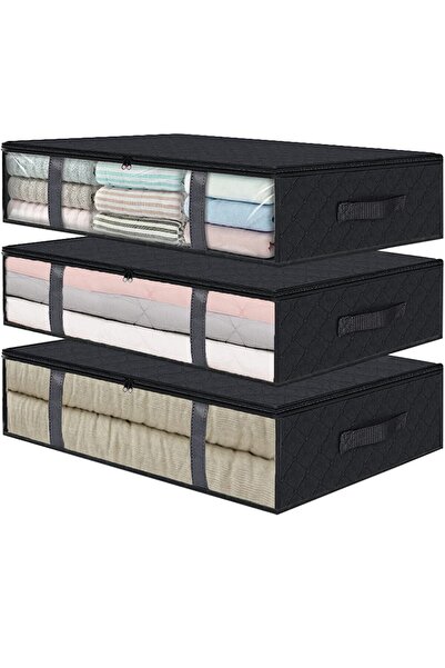 AboutThePerfect 3'lü Siyah Baza Altı Yastık Yorgan Kazak Hurcu, 60x45x15, şık...