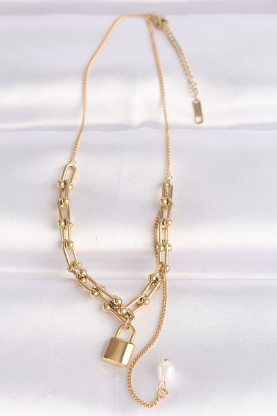 Clariss 316L Steel Chain Gold Color Chain Love Written Lock Necklace