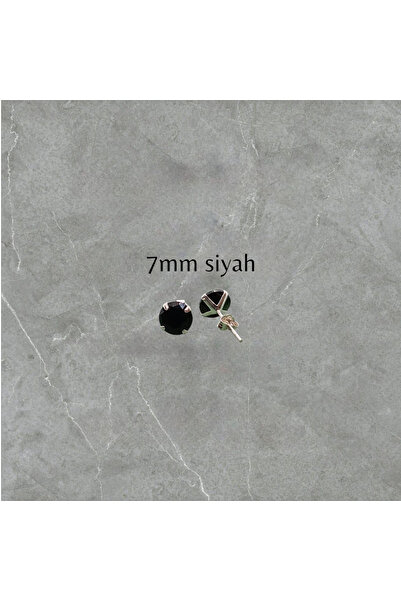 Kjewelry 925 Ayar Gümüş ( 7mm ) Zirkon Tektaş Renkli Yuvarlak Küpe ( 1 Çift )