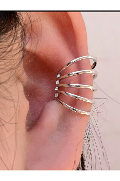 AychaAksesuar Çelik gümüş renk deliksiz geçirmeli çoklu görünüm kıkırdak küpe