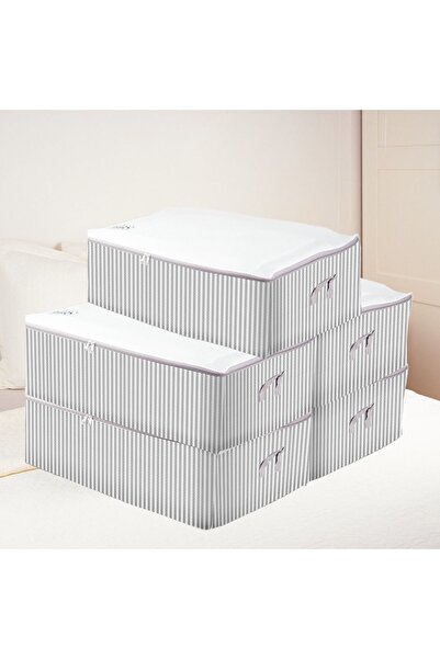 Genel Markalar 5'li Mega Boy Baza Altı Düzenleyici Hurçlar, Beyaz Gri Çizgili...