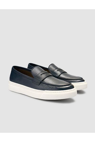 Cabani 100% Genuine Leather Navy Blue Banded Men's Loafer