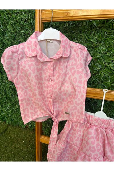 BEBEXY BUTİK Bottom Top Set with Tie Front Skirt Pink