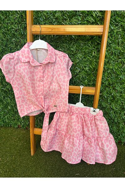 BEBEXY BUTİK Bottom Top Set with Tie Front Skirt Pink