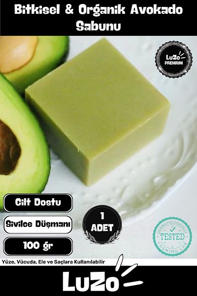 LuZo Premium Series 100% Natural Organic Facial Hair Body Skin Balancing Collagen Effective Avocado Soap 1 Piece