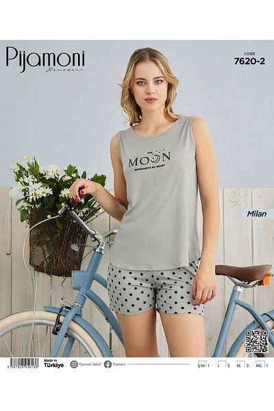 Pijamoni Ασημί Χρώμα Μπαμπού Milan Υφασμάτινο Σετ Γυναικείες Πιτζάμες με Σορτς