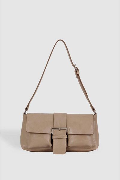 chocolatebag Faux Leather Axel Rectangular Women's Shoulder Bag Beige