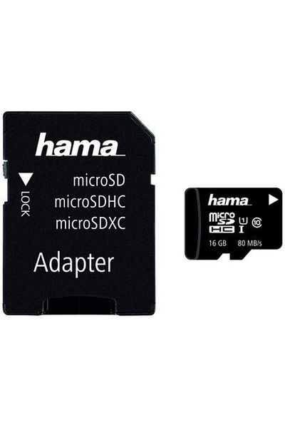Hama Hama microSDHC memory card, 16GB, Class 10, up to 80 MB/s, UHS-I + SD adapter