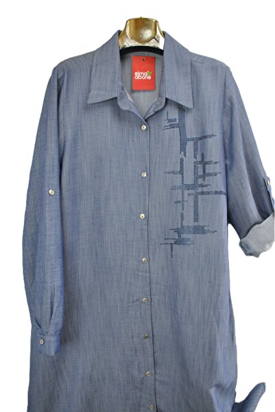 elma abone Plus Size Denim Summer Skin Sel Stone Tunic Shirt