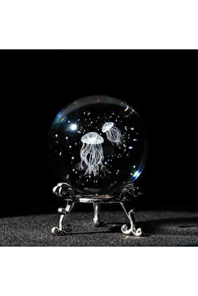 hediyesahibi Metal Ayaklı Deniz Anası Tasarımlı 3D Cam Küre 6cm