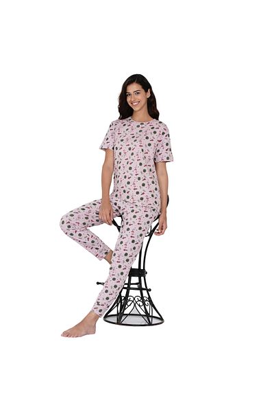 LAUREN SMITH Women's Pajama Set Half Sleeve Top with pants 2 Piece Sleepwear Cotton Ladies Soft Pjs Lounge Set