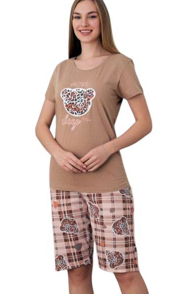 Star Fashion Women's cotton pajamas, short-sleeved blouse and three-quarter-length pants