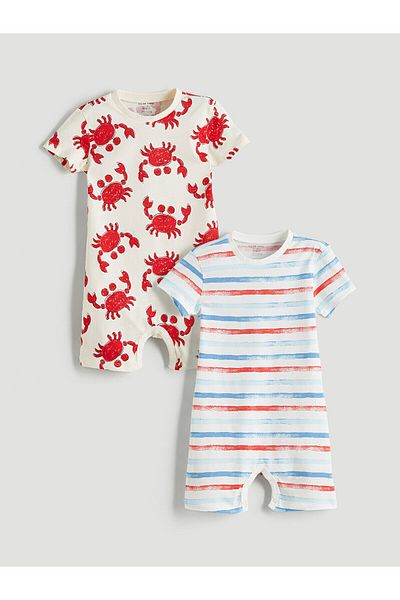 LC Waikiki Lcwk Printed Baby Boy Combed Cotton Jumpsuit 2-Pack