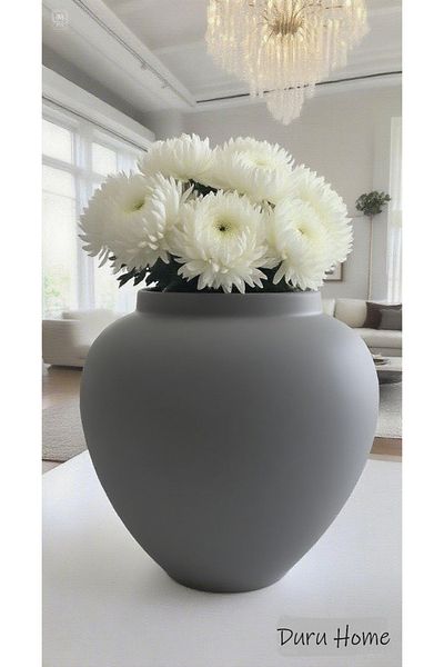 Lui Tasarım Nordic Style Decorative Large Size Modern Stylish Ceramic Gray Color Pera Vase 20 cm