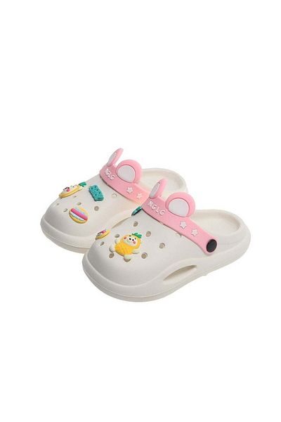 huitich Cute White Kids Clogs with Cartoon Charms 26-27