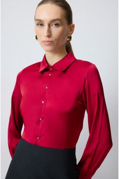 Touche Çıtçıtlı Saten Gömlek Body Bordo