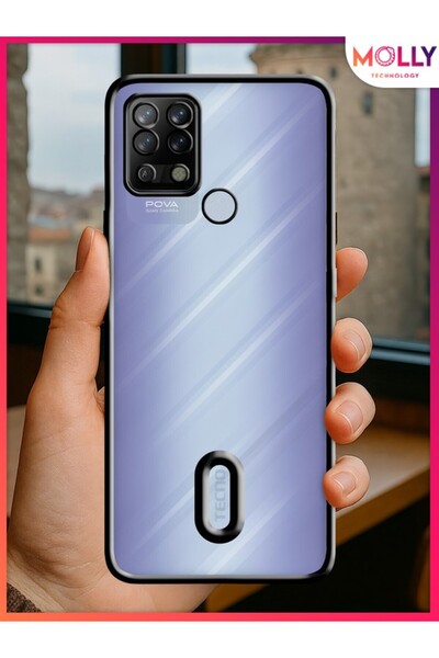 Molly TECNO POVA LD7 İçin Kenarları Siyah Lens Koruyuculu Lou Lazer Şeffaf Silikon Kılıf