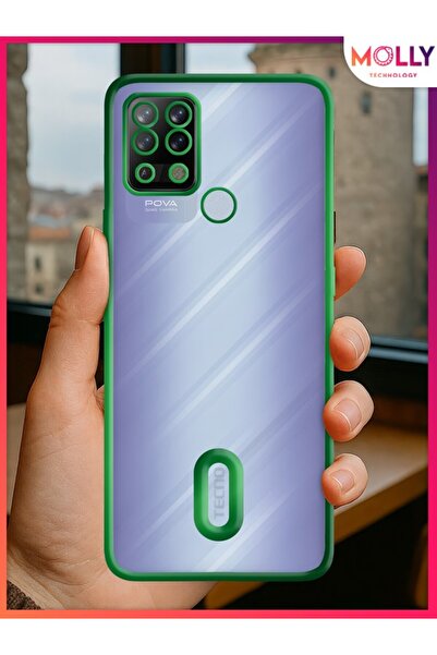 Molly TECNO POVA LD7 İçin Kenarları Zehir Yeşili Lens Koruyuculu Lou Lazer Şeffaf Silikon Kılıf
