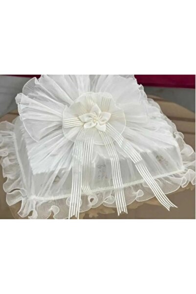 AboutThePerfect Ekru saten boğça, dantelli işleme, güllü güpürlü, özel tasarım, süslü, 50x40