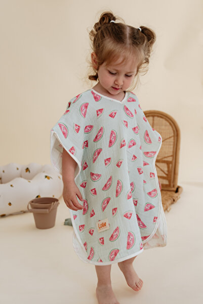 Lollie Baby&Kids بينكيو بونشو موسلين للأطفال من عمر 1-4 سنوات 100% قطن، نمط البطيخ